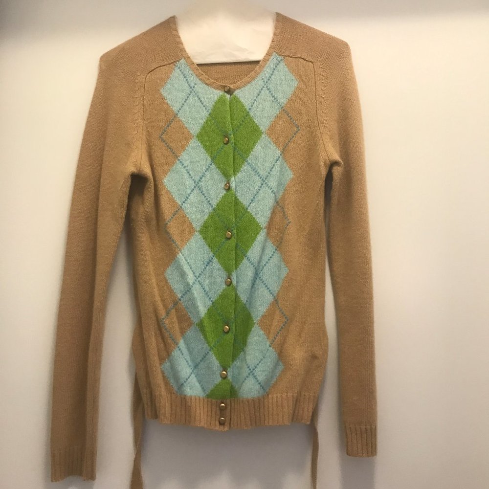 JCrew Merino Wool Blend Argyle Button Down Sweater